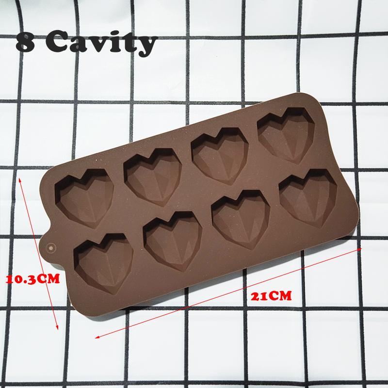 2022 New Heart Chocolate Molds 15 Cavity Diamond Love Shape Silicone Decorations 3D Cake Mold Wedding Candy Baking Cupcake