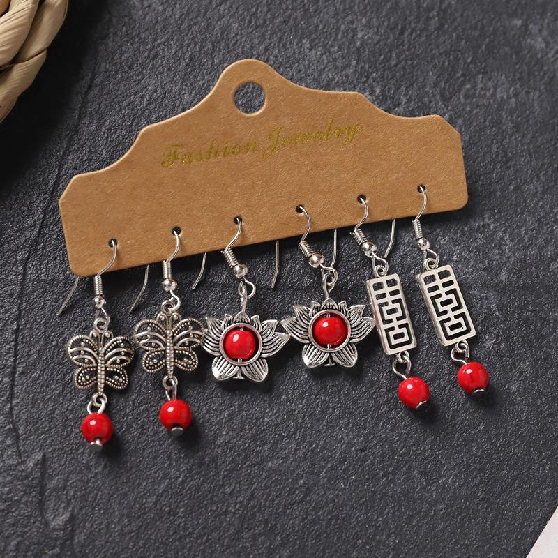 Earrings Set, Retro Handmade Tibetan Silver Earrings, Simple and Versatile Fringed Women's Ear Jewelry.