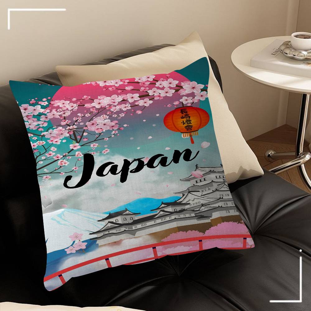 Vintage Japan Tokyo Japanese City Landscape Canvas Cushion Cover Pillow Cover Decor Pillowcase Printed Cushion Case For Couch