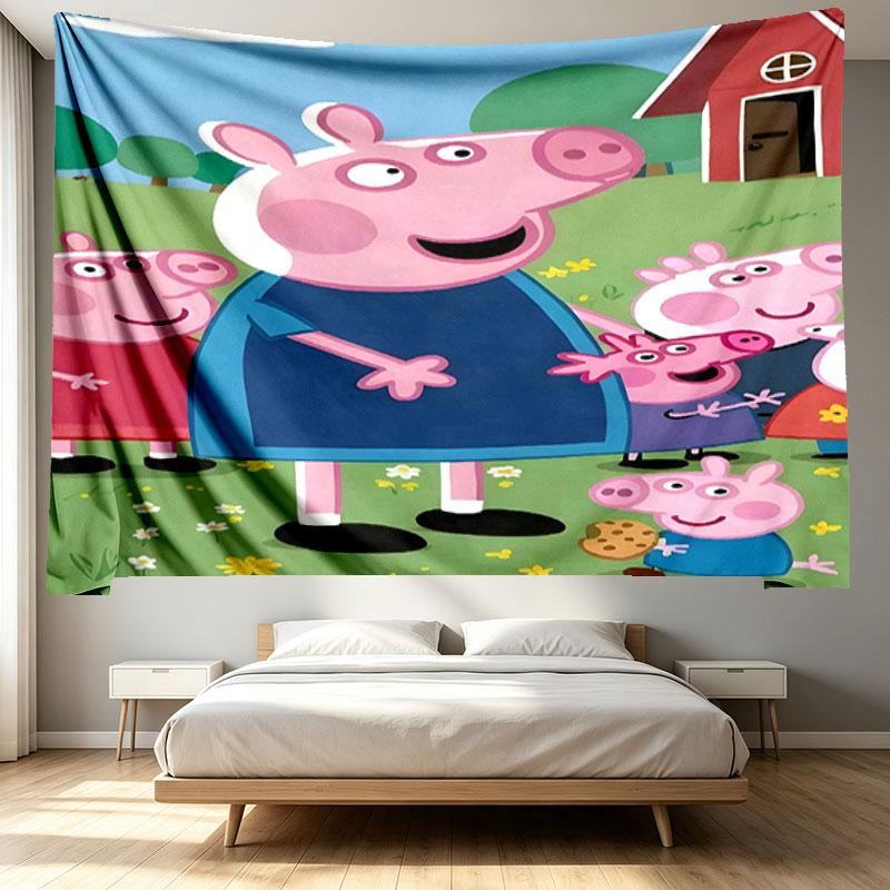 Peppa Pig Print Tapestry - Portable Wall Decor Cloth, for Home, Dorm, Travel, Bedroom, Living Room - Ideal Birthday Housewarming Gift