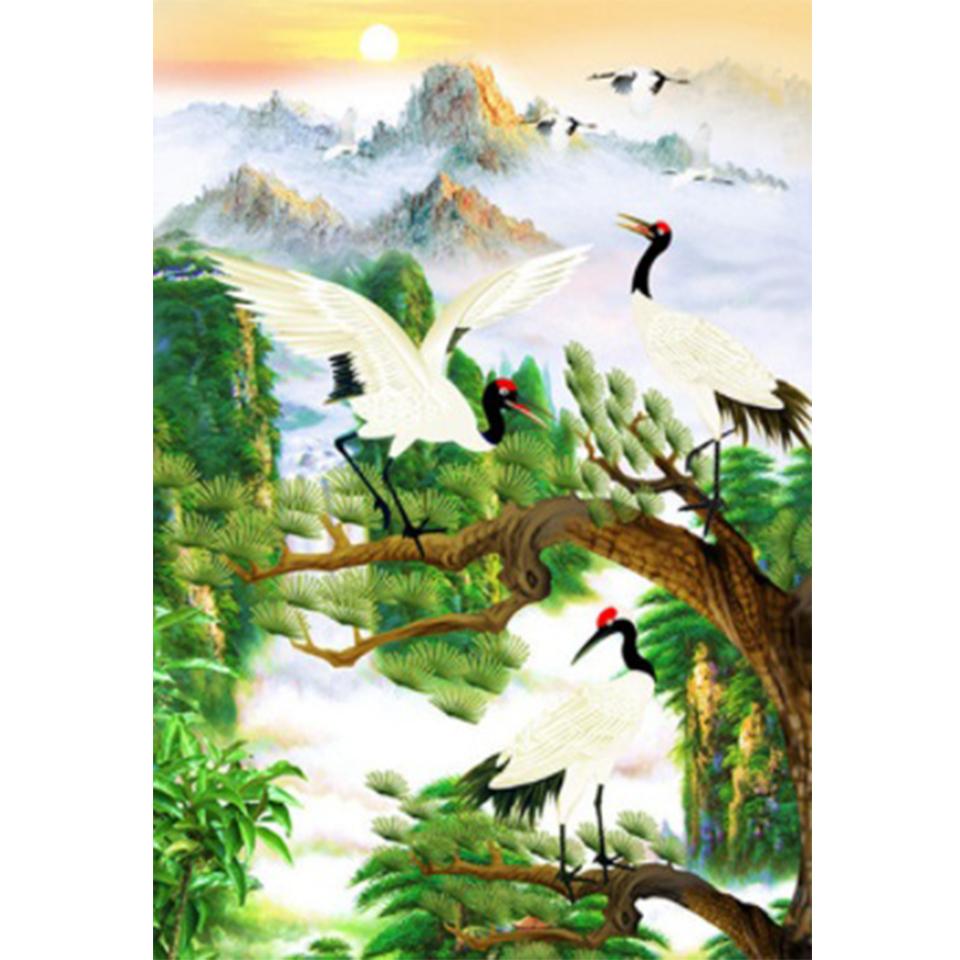 

5D DIY Белый кран горный хрусталь животное алмазная живопись пейзаж картина полная круглая Алмазная мозаика подарок набор для вышивки крестом Full Round 20x30CM