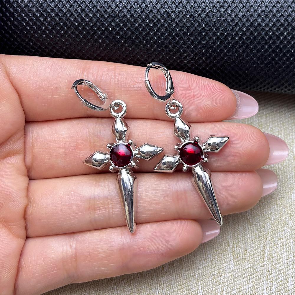 

Trendy Retro Gothic Silver Cross Pendant Earrings - Lightweight & Unisex