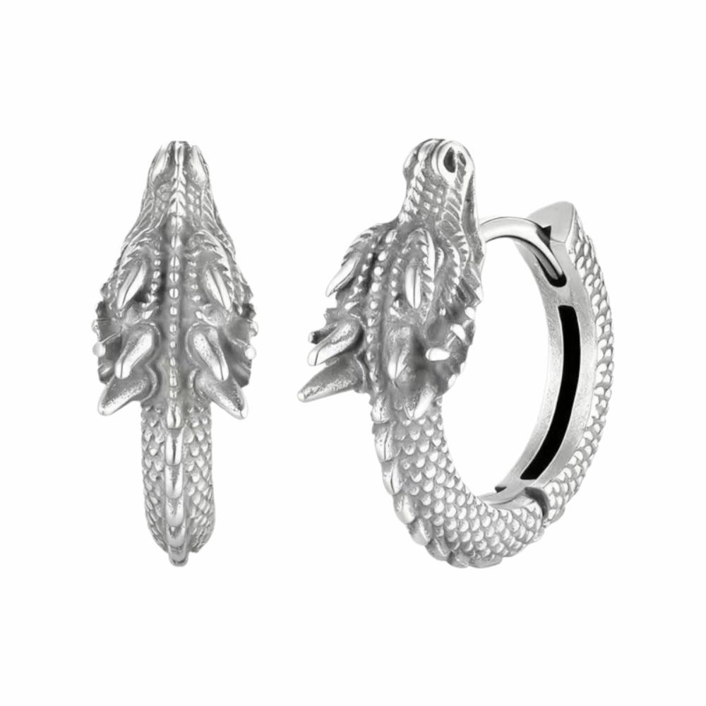 Античные серьги-кольца с драконами Металлический цвет Хип-хоп застежки для ушей Новые мужские серьги Фестиваль серебряный