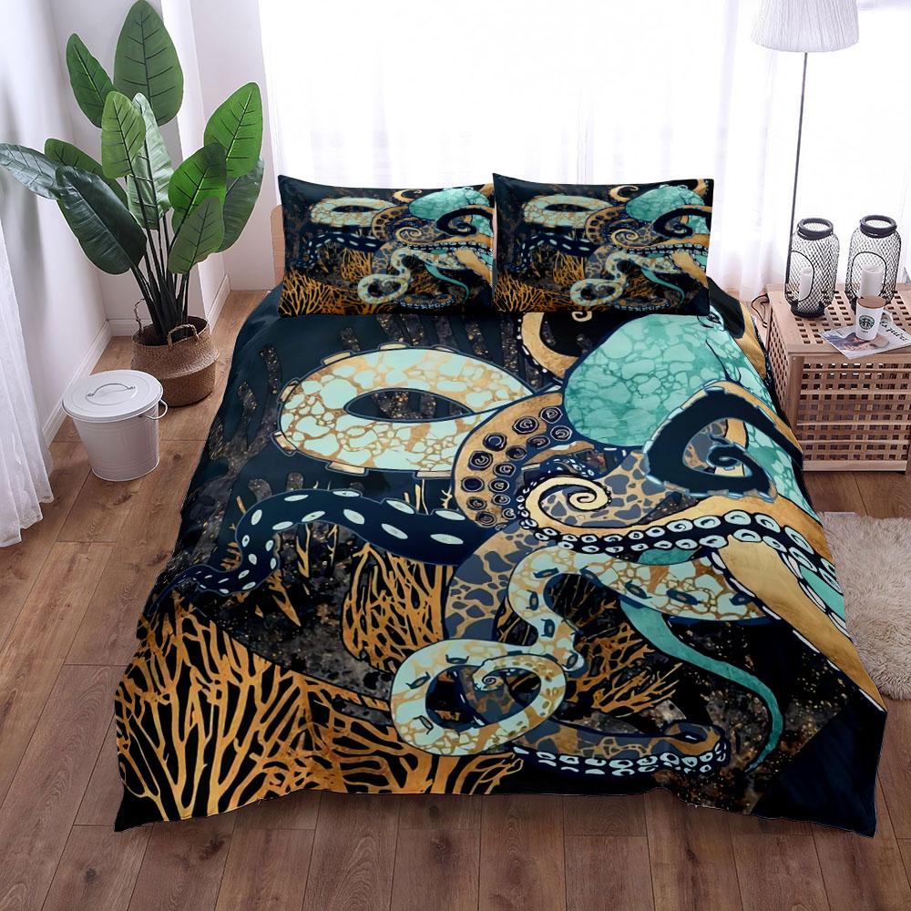 Retro Octopus Bedding Set King Queen Double Full Twin Single Size Duvet Cover Pillow Case Bed Linen Set