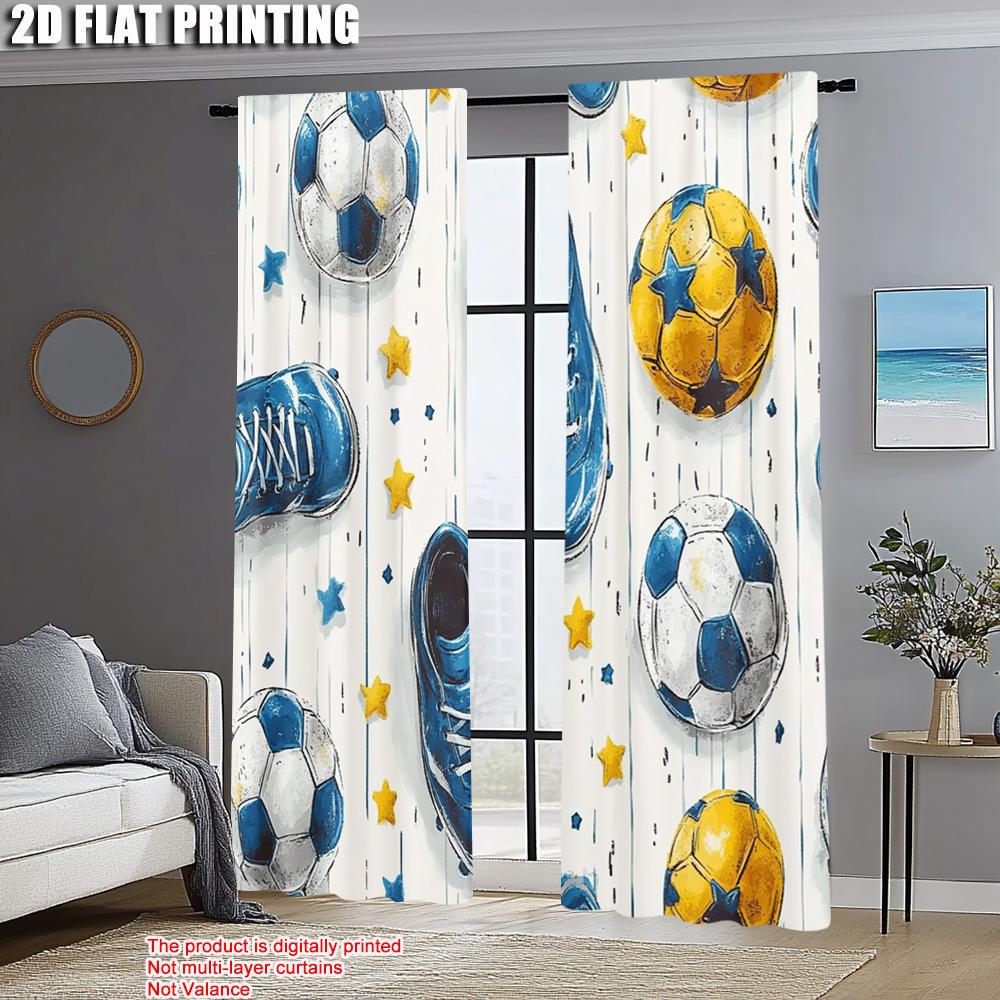 2pcs, Popular Curtain Panels 2D print Sneaker & Soccer Ball Durable 100% Polyester Fabric (without rod) Decorations Inside Use