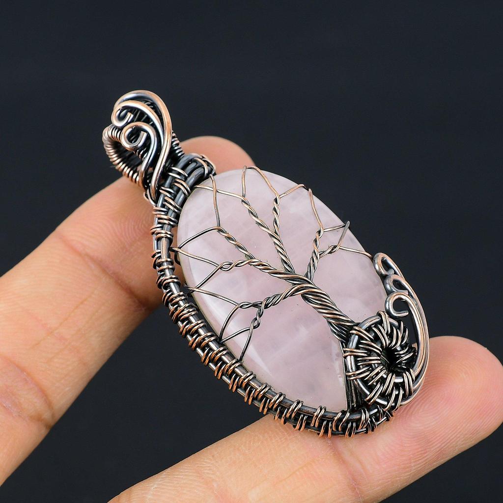 Tree Of Life Rose Quartz Jewelry, 999 Copper Wire Wrapped Pendant Handmade Gemstone Jewelry, Gifts For Wife Brand New Pendant