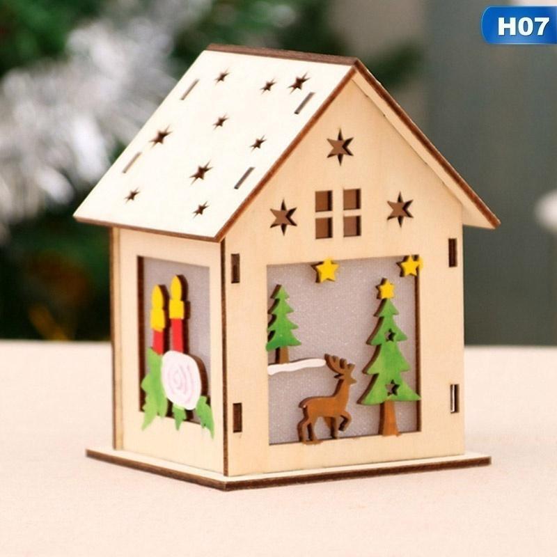 New Christmas Led Light Wood House Cute Christmas Tree Hanging Ornaments Holiday Decoration