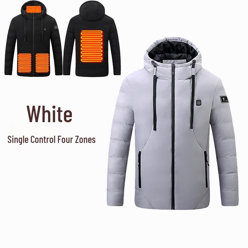 Men's Smart Heated Winter Jacket with Hood - Warm, Constant Temperature, Cold-Proof Cotton Coat