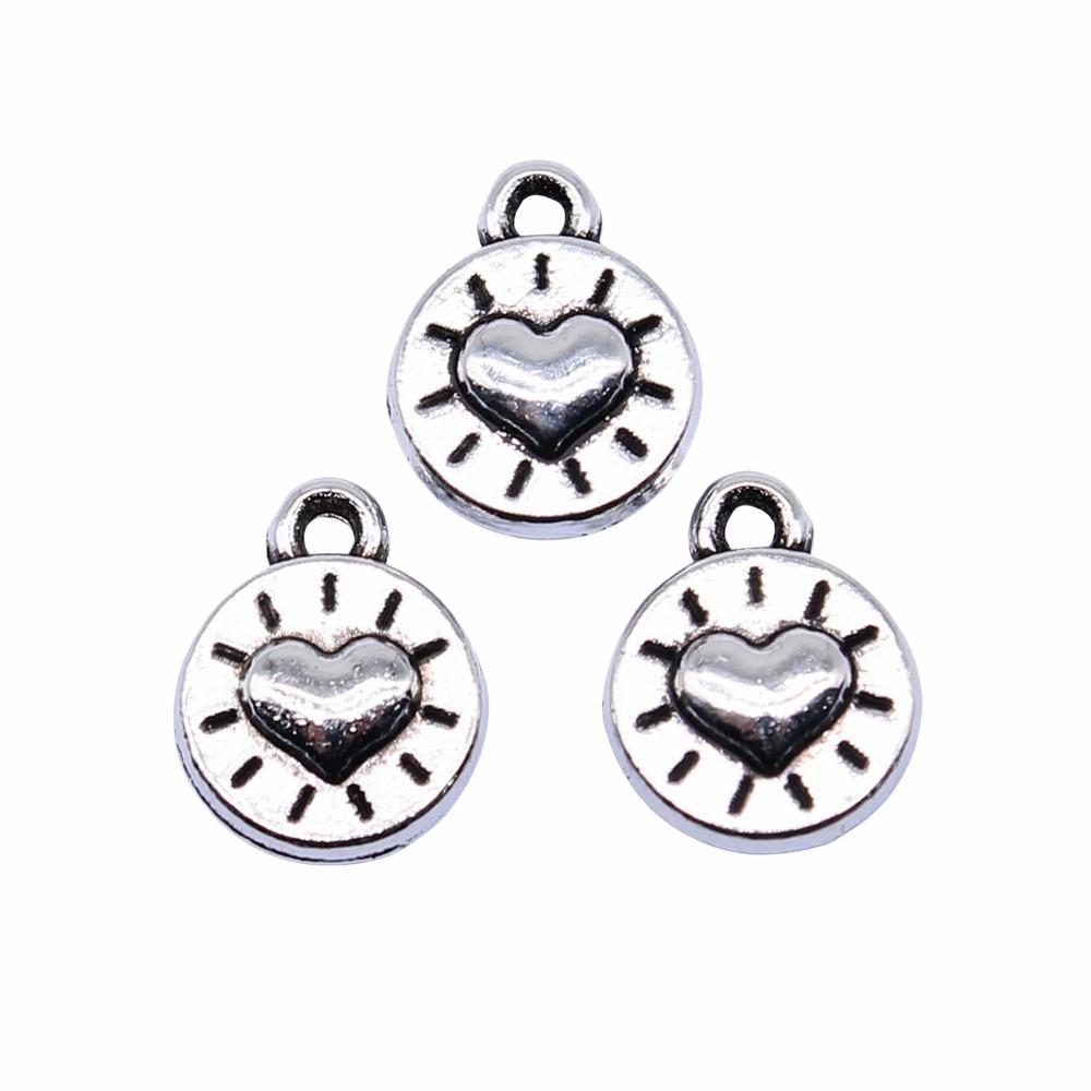 

20шт Сердце Шармы Амулеты Античное серебро Цвет Цинковый сплав 10X8mm