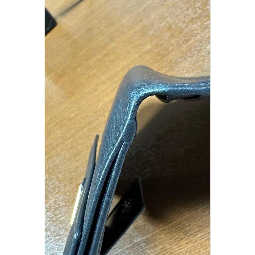 Used PRADA Black Leather Bifold Wallet Saffiano Leather Triangle Logo