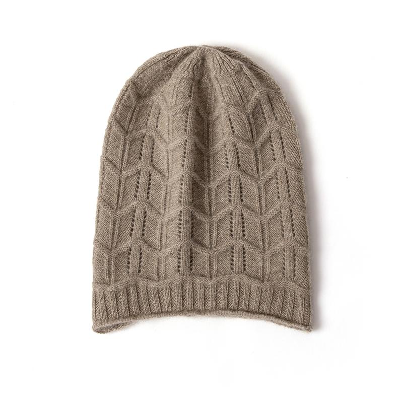 

Women 100% Pure Cashmere Beanie Hat Openwork Knit Pattern Winter Warm Soft Slouchy Skullies Cap Cold Weather Accessory верблюд