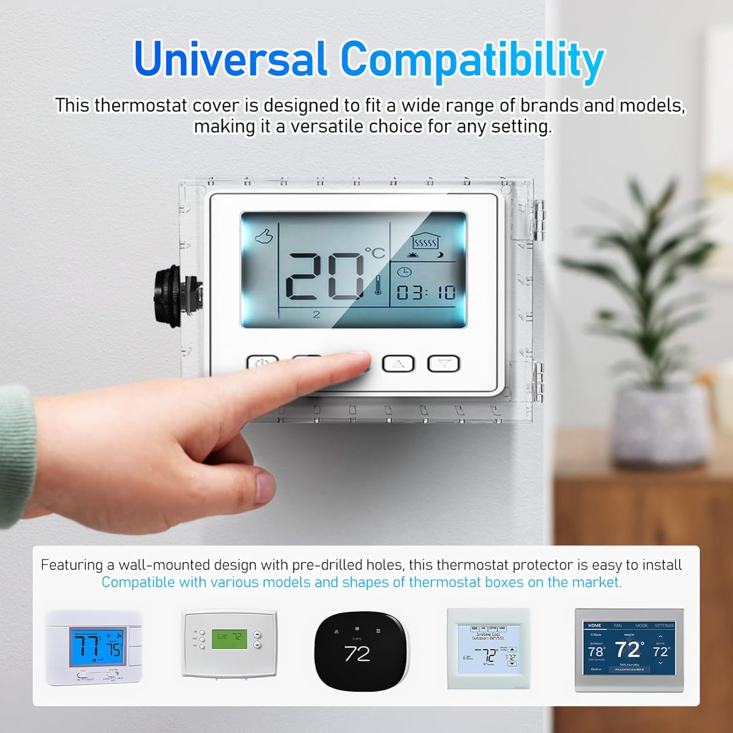 Uonlytech Защитный бокс для термостата Прозрачная крышка для термостата с кодовым замком Защитный кожух для настенного термостата, 5 В x 6,5 Ш или меньше