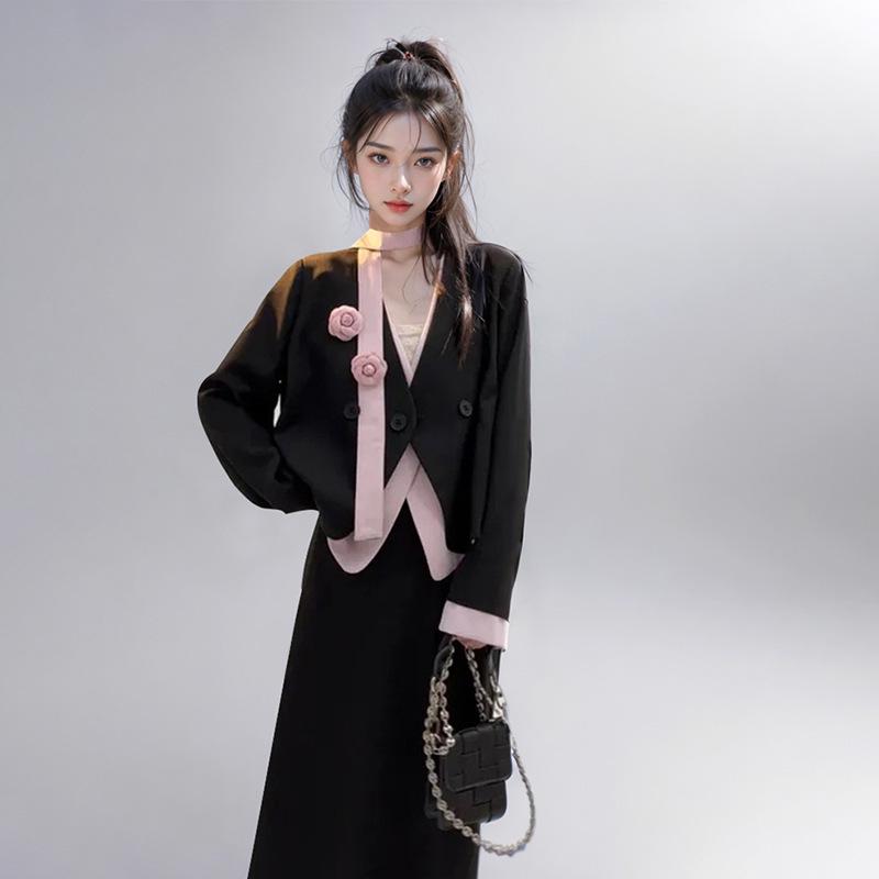 Женский весенний набор: пиджак и юбка в корейском стиле, пэчворк Medium