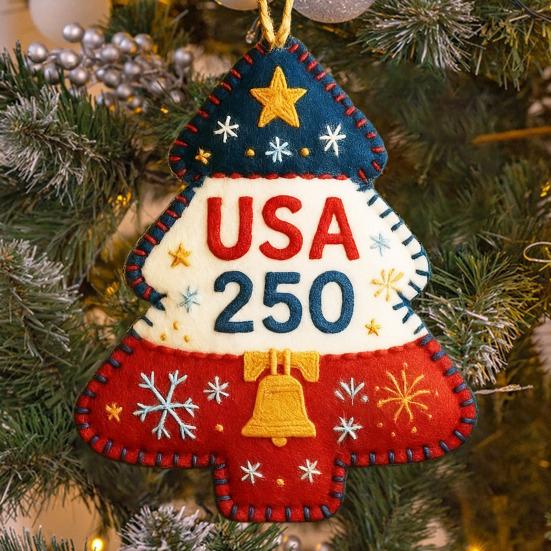 Handmade Felt Christmas Tree Ornament Us 250th Anniversary Felt Ornament Embroidery Xmas Tree Decoration