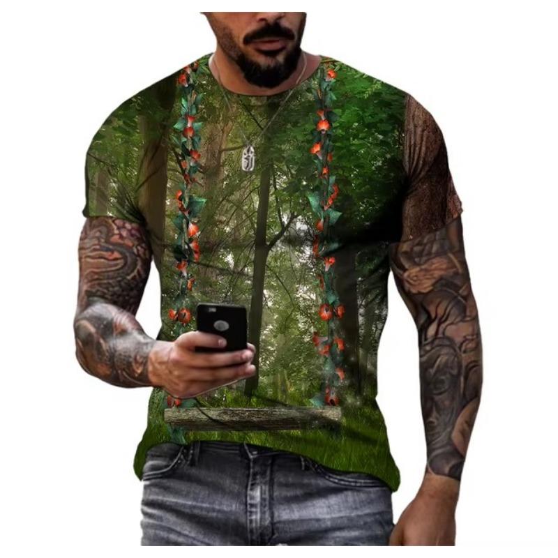 

Футболки с графическим принтом для мужчин, модные футболки с рисунком природных пейзажей, красивые повседневные футболки с 3D-принтом, летние топы с изображением гор и рек 6XL