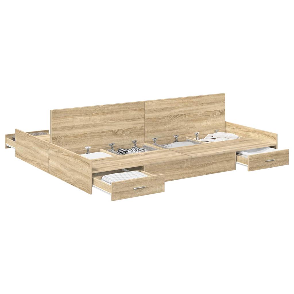 Storage Bed Frame with Headboard Sonoma Oak 140 x 190 cm