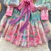Summer Spring Women Lantern Sleeve Stand Collar Print Mini Short Beach Vacation Lace-up Dresses
