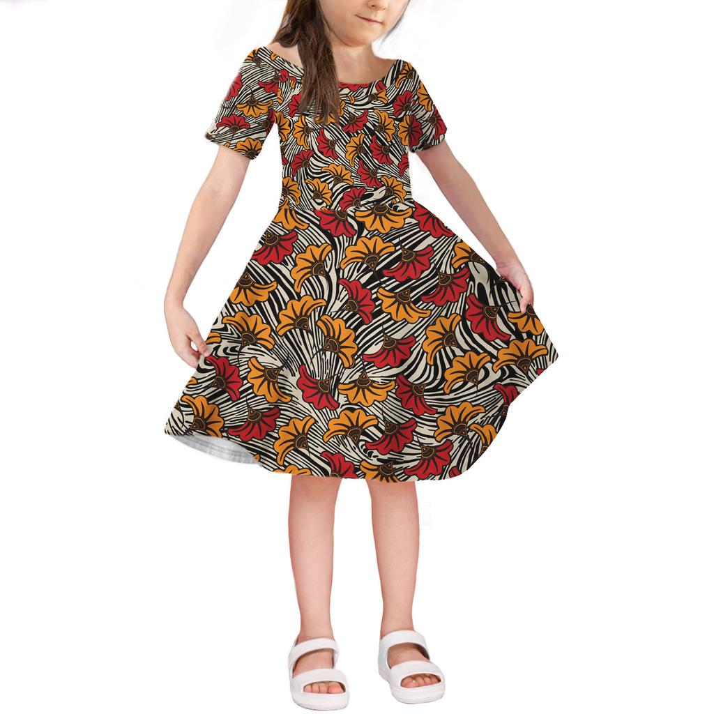Girls 3D Print Dresses Kids Girl Party Sleeveless Princess Dress Tank 3D Green Flowers Print Dress
