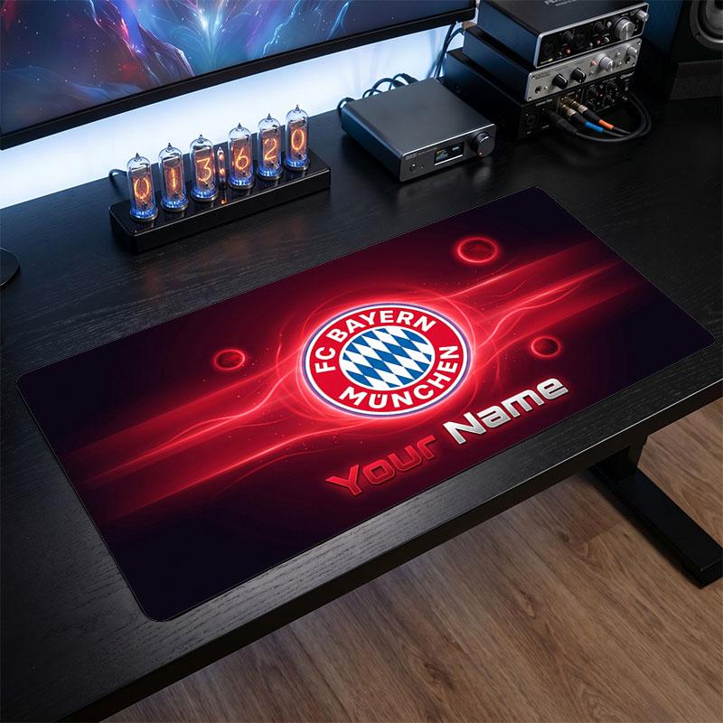 Bayern Munich Custom Large Mouse Pad, Personalized Name Text Print, Football Logo Non‑Slip Desk Mat Gaming Gift