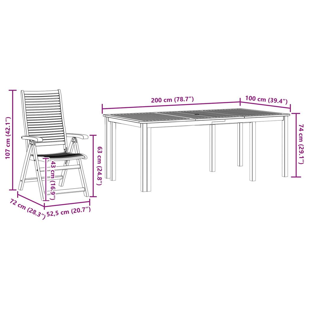 Garden Dining Set 9 pcs Brown Solid Acacia Wood