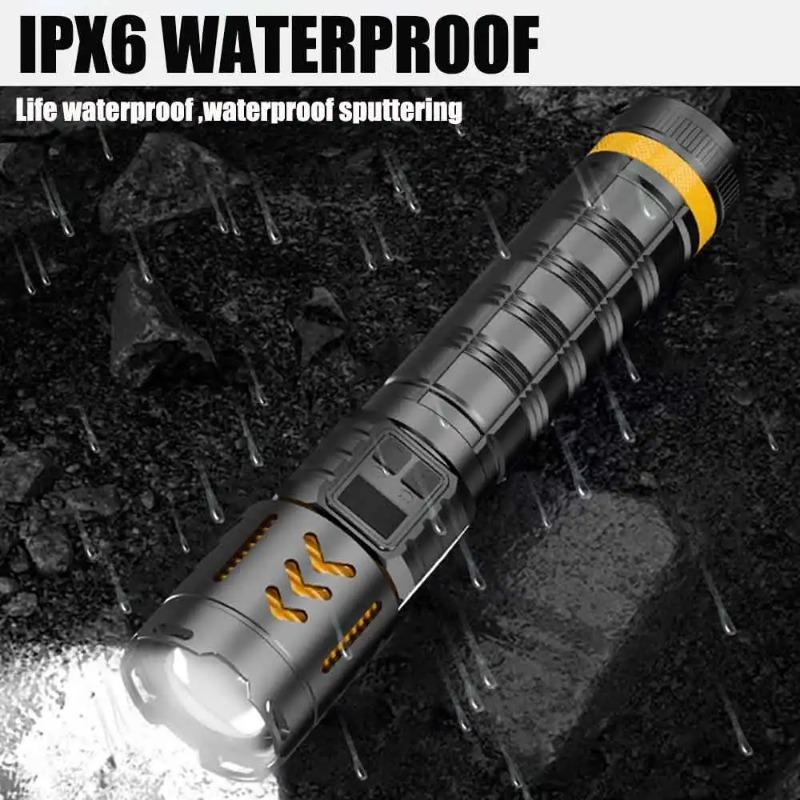 Dual Light Source Flashlight 7200mAh Rechargeable Battery Zoomable Focus Chip 8 Modes Digital Display Outdoor Camping Hikin