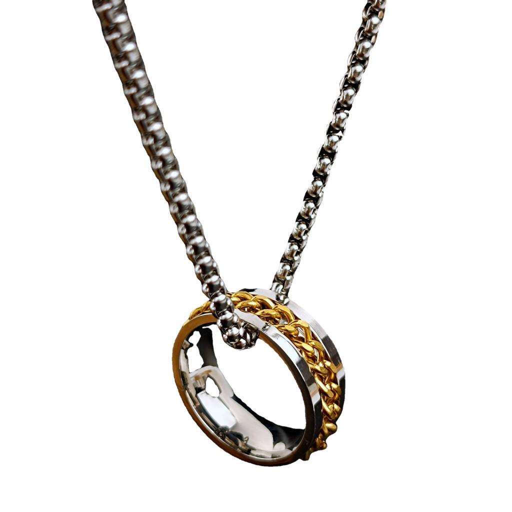 European and American Transfer Titanium Steel Chain Ring Necklace Men's Rotatable