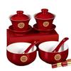 Wedding Ceremony Bowl Set: Tea Cup, Marriage Chopsticks, Toast Bowl, Bride's Dowry Utensils, Chinese Bowl, Chopsticks & Spoon Set