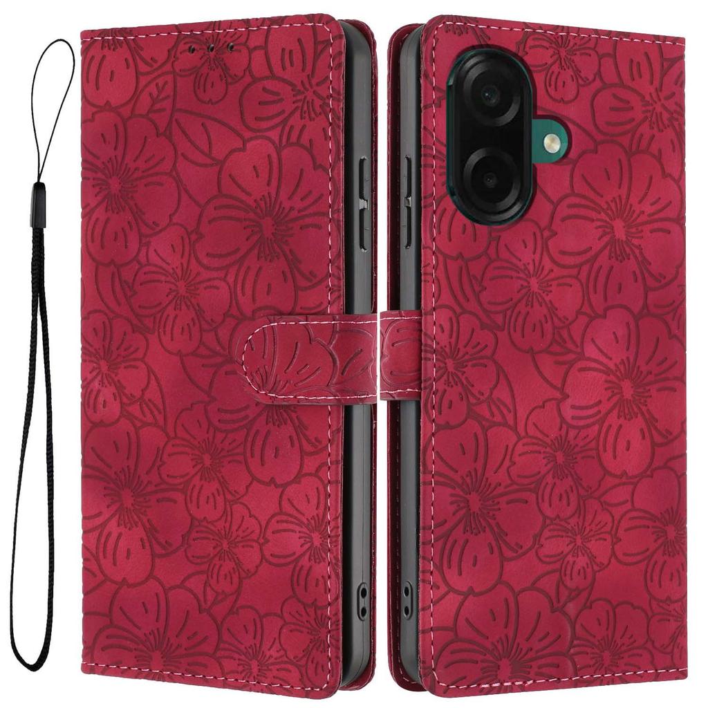 For Samsung Galaxy A05 4G Flip Case Cherry Blossom Pattern Leather Wallet Stand Phone Cover with Wrist Strap
