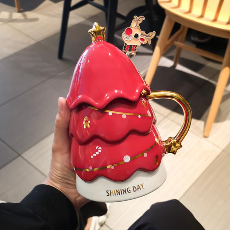 1ks 3D INS hrnek na vánoční stromeček kreativní keramický 460ml velkokapacitní hrnek na mléko a kávu termoska s víčkem losí lžička vánoční dárek na večírek
