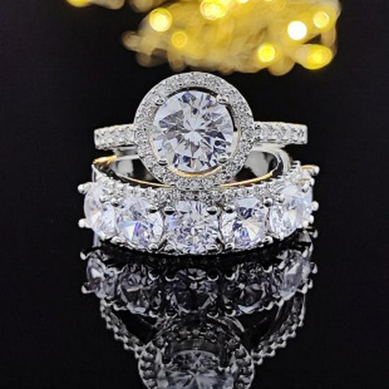 Three-in-One Luxury Women's Wedding Ring Set - European and American Style