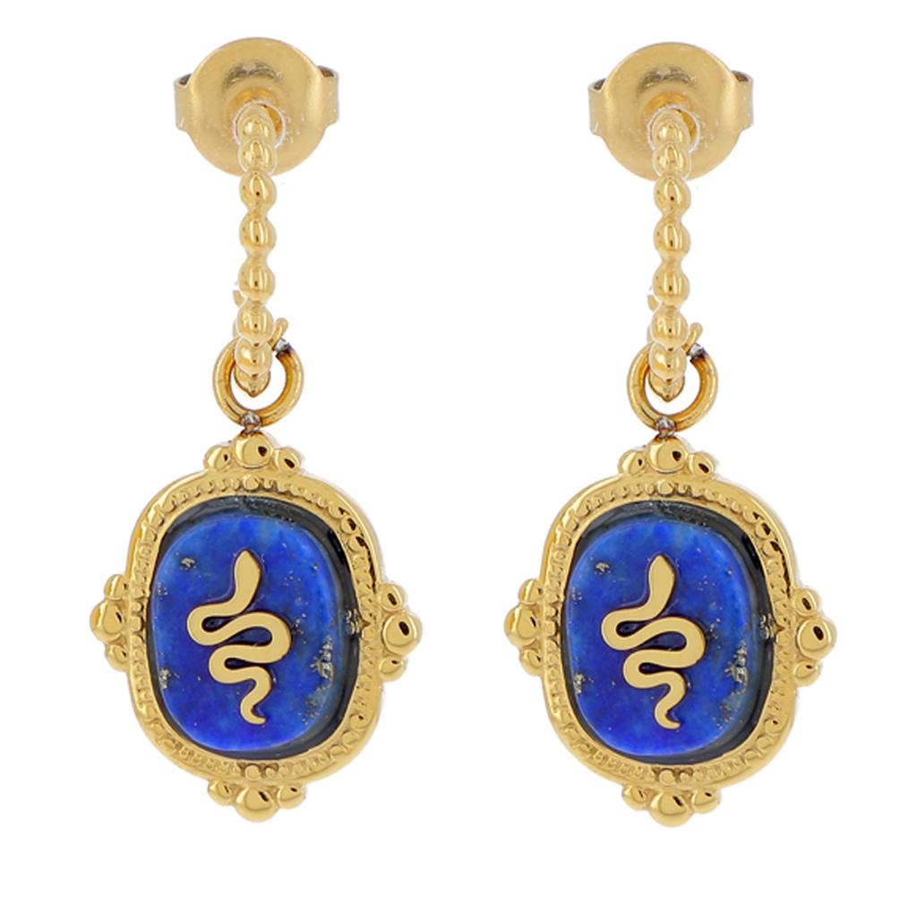 Les Trésors De Lily [R4374] - Créoles créateur acier 'Cléopatra' bleu doré (lapis lazuli) - 11 mm- 16x14 mm (serpent)