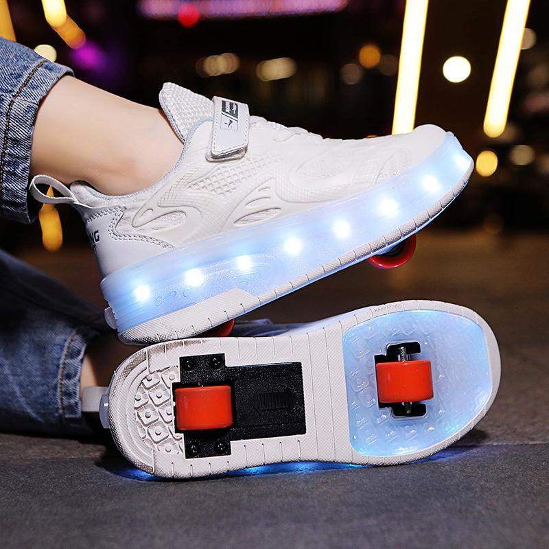 Boys Lights Sports Shoes Rubbing Shoes Charging /Disassembling Tow Wheels Slide Shoes LED Kids Glowing Sneakers