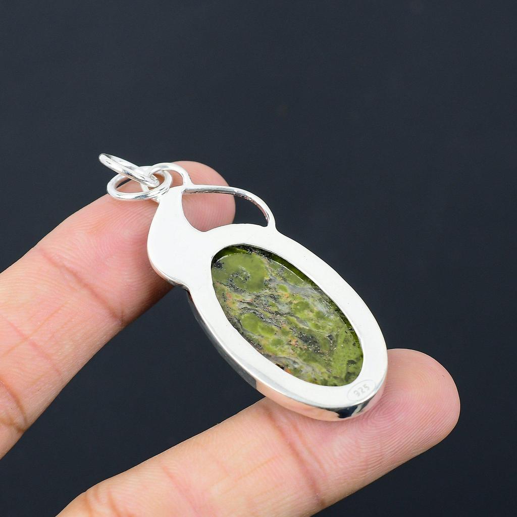 Natural Unakite Gemstone Indian Jewelry 925 Sterling Silver Pendant For Women