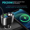 66W Multi-Function Fast Charging Car Charger with Digital Display: 30W PD, One-to-Four Cigarette Lighter Adapter