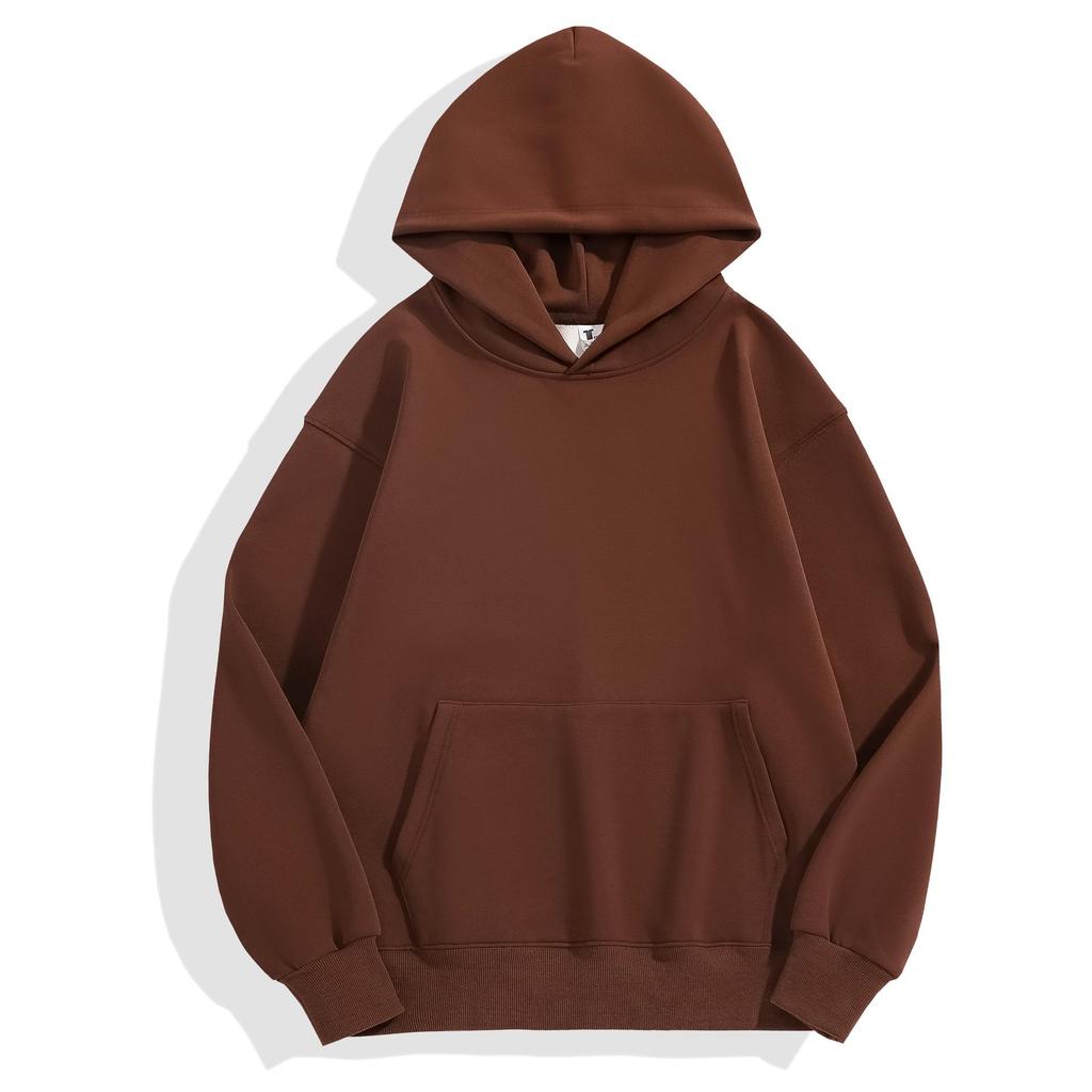 Podzimní/Zimní Zesílená Mikina z Australské Bavlny Polární Fleece, Spuštěná Ramena, Unisex Volný Střih, Plus Samet, Khaki.