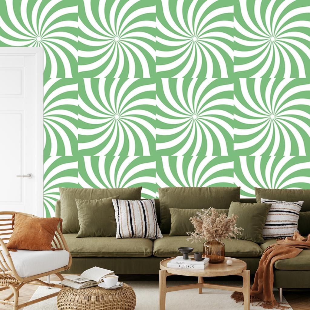 Hippie Wallpaper Background Green, White and Mint for Living Room and Bedroom 50x1000