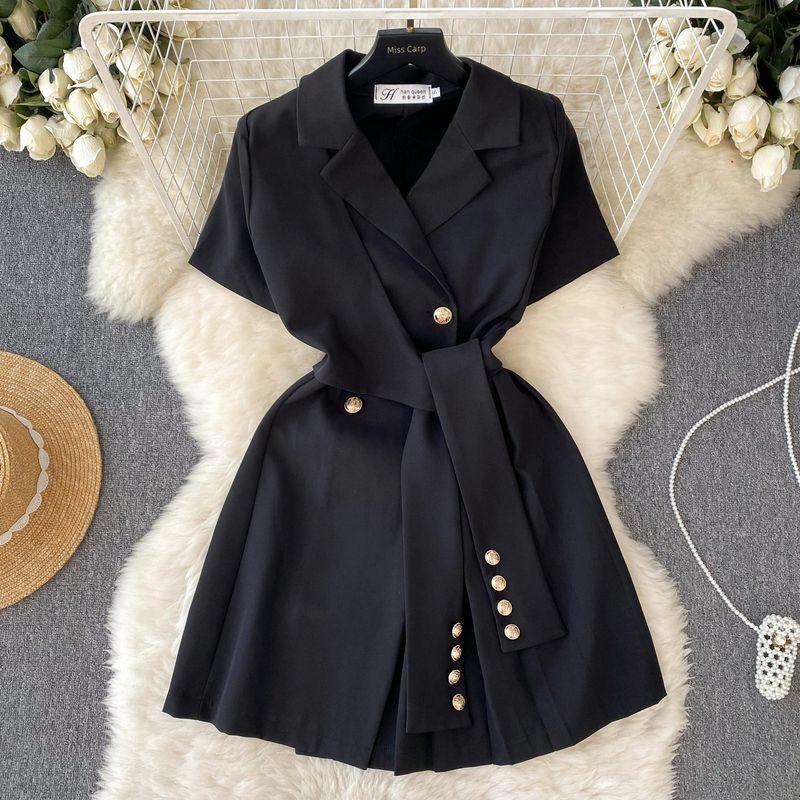 

Retro Dress Women s Summer Shoelace Waist Trimming Casual Suit Black M