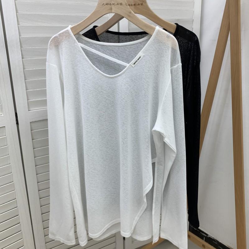 Loose Sun Protection Clothes T-shirts Women's Slit Long Sleeved Versatile Tops Summer