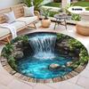 Waterfall Scenery Round Rug Realistic Rock Pool Nature Circular Mat Non Slip Patio Balcony Carpet Indoor Outdoor Decor