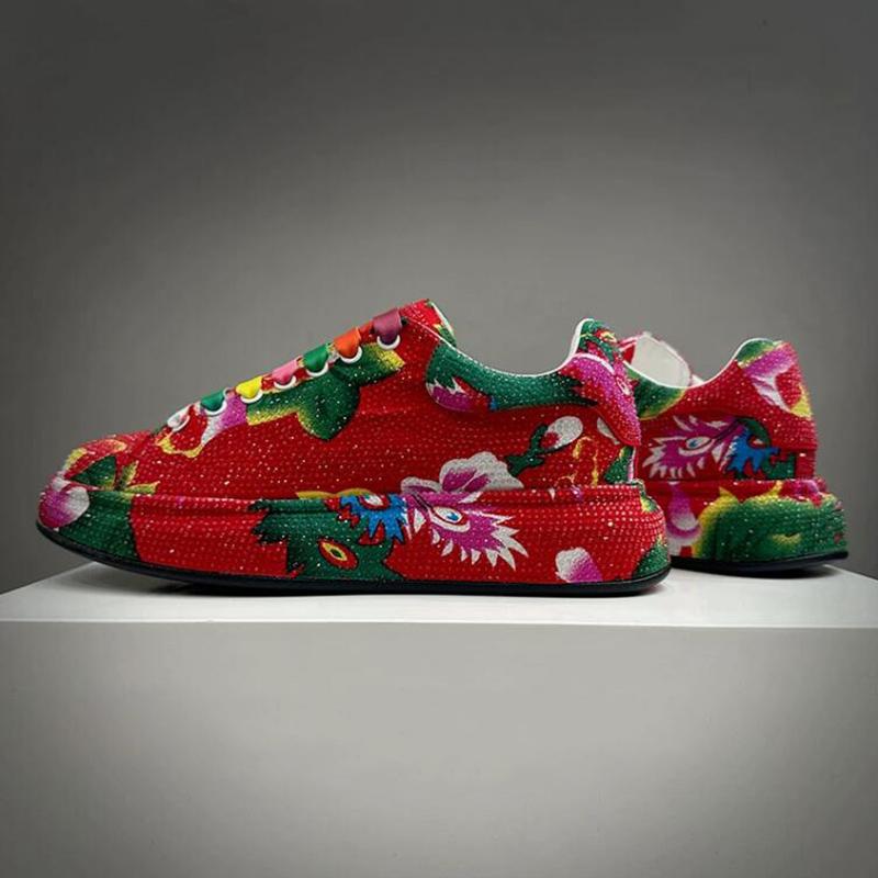 

Модная обувь на платформе со стразами высокого класса мужская обувь сценическая обувь из ткани с принтом красная в сети красочная подошва-сумка папины кроссовки 44