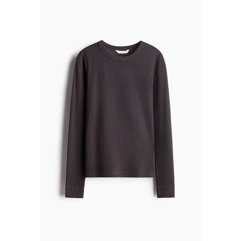 

HM Fall 2025 New Women s Clothing Rib Modal Blend Tops 0999727 Dark gray 155/80