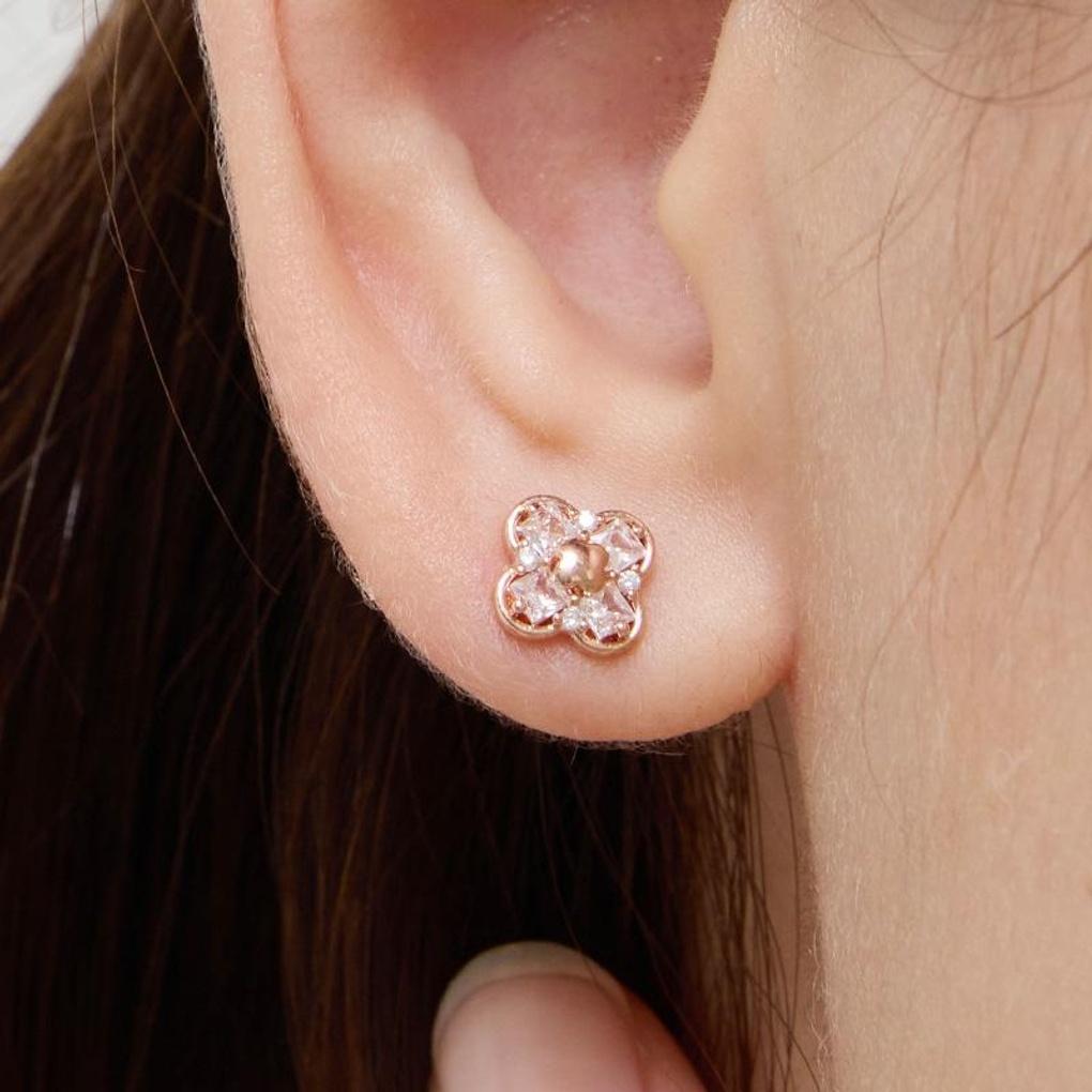 [LsSHOP] 14K Double Clover Earrings (Gold Plated)_LJ5004BRE