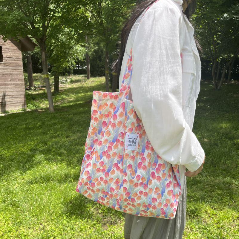 

Oil painting style flower canvas bag casual large capacity shoulder bag female student cute tote bag portable shopping bag