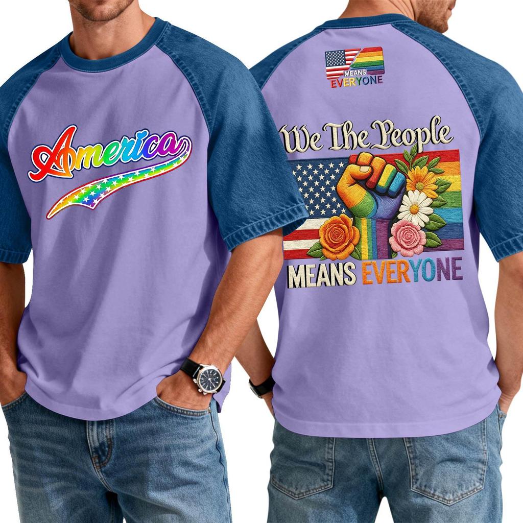Men's Casual Short Sleeve T-Shirt Denim Patchwork Comfortable Fit Crew Neck Top with Printed Graphic Design Suitable for Everyday Wear