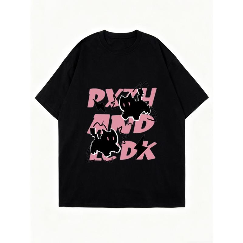 Oversized T Shirt Black Pzych And Rock Graphic Print Casual Streetwear Fashion Top For Women