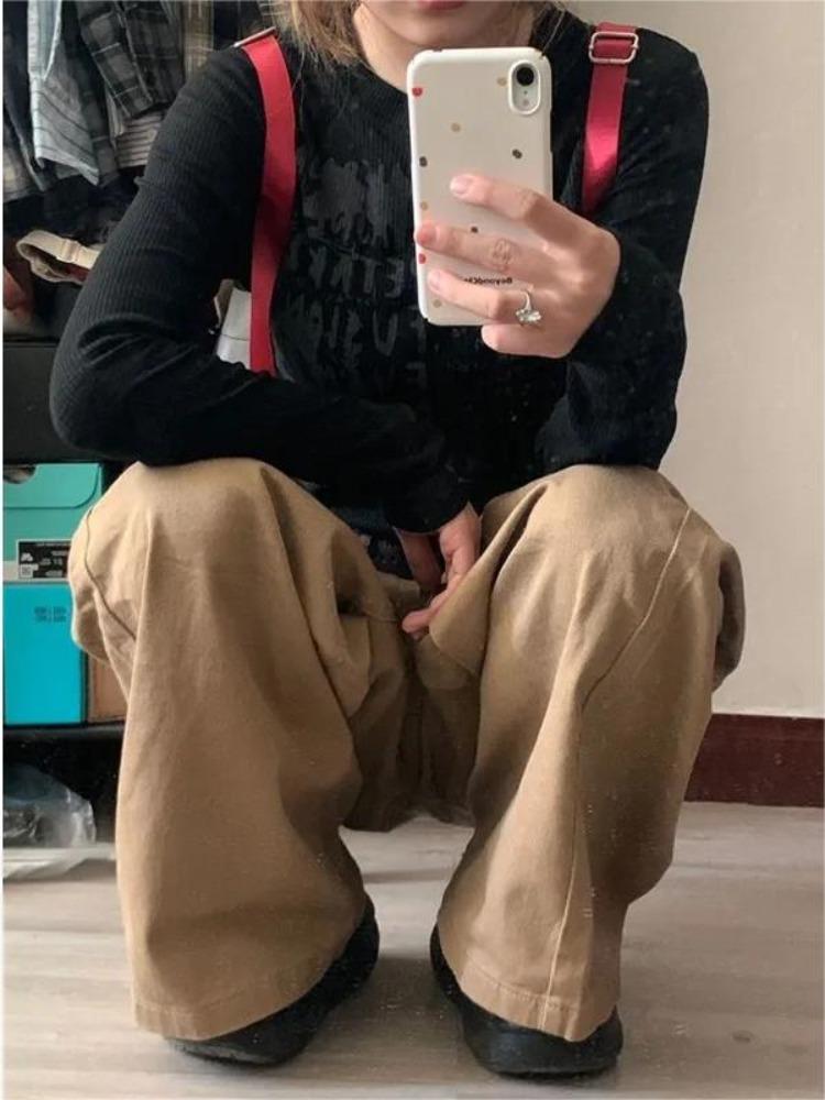 Jean cargo vintage marron Y2k pour femme, pantalon surdimensionné de style japonais des années 2000, pantalon large en denim coréen Harajuku