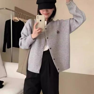 Autumn and Winter New Soft Waxy Gentle Sweater Jacket Women's Crew Neck Loose Versatile Embroidered Knitted Cardigan Jacket