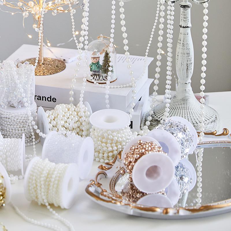 Corrente Festiva com Contas de Pérola para Árvore de Natal e Decoração de Celebração