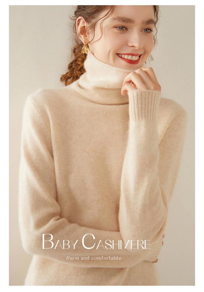 Women's High Neck Cashmere Knit Top - Soft, Fashionable, Skin-Friendly Long Sleeve Sweater