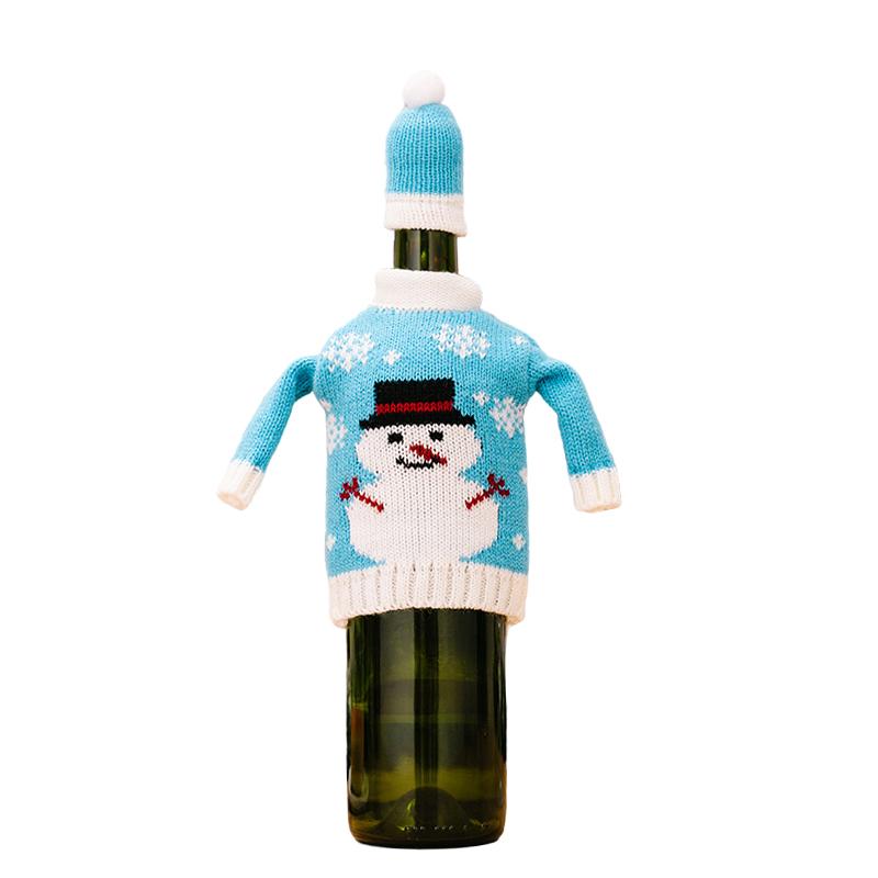 

1PC Store Decoration Christmas Decoration Restaurant Decoration Atmosphere Wine Bottle Cover Knitted Pattern Cute Multi Color